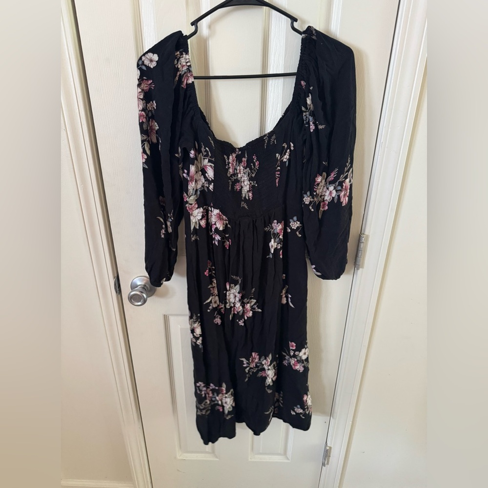 Altar’d State Black Floral Midi Dress Puff Sleeve Cottagecore Size Medium